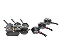 Kamberg - Set Lot Batterie de cuisine 24 pièces - Fonte d'aluminium - Revêtement pierre - Tous Feux dont Induction - 52 x 43 x 3 cm & Set 3 Casseroles Gris 16/18 / 20 cm - Manche Amovible