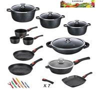 Kamberg - Set Lot Batterie de cuisine 29 pièces - Fonte d'aluminium - Revêtement pierre - Tous feux dont induction