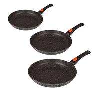 Kamberg - Set lots 3 Poêles 20 / 24 / 28 cm - Manche Amovible - Fonte d'Aluminium - Revêtement Type Pierre - Tous Feux dont Induction - Sans PFOA - 0008019, 28 x 28 x 19 cm, Noir
