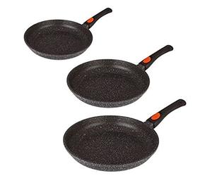 Kamberg - Set lots 3 Poêles 20 / 24 / 28 cm - Manche Amovible - Fonte d'Aluminium - Revêtement Type Pierre - Tous Feux dont Induction - Sans PFOA - 0008019, 28 x 28 x 19 cm, Noir