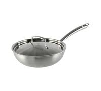 KAMBERG - Wok Ø28 cm en Acier Inoxydable 18/10 Triply - Sans PFAS - Couvercle inclus - Tous feux dont induction et four - 0008281, Gris