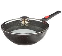Kamberg - Wok 30 cm - Manche Amovible - Fonte d'Aluminium - Revêtement pierre - Couvercle en Verre - Tous Feux dont Induction - Sans PFOA - 0008057, Noir