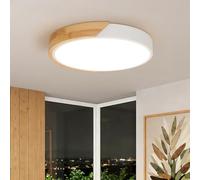 Kambo 24W Plafonnier LED 4500K 2400LM Rond en Bois Blanc Ø30cm, | Luminaire Moderne Plat nordique à lumière naturelle pour Salon Chambre Cuisine Couloir - Facile à Installer