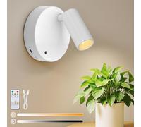 Kambo Spot LED Sans Fil Rechargeable 3000mAh, Spotlight 3 Températures de Couleur, Applique Murale avec Télécommande pour d'Art, Chevet, Décoration Murale, Salon, Éclairage de Tableau, Blanc, 1 Pièce