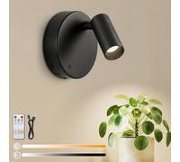 Kambo Spot LED Sans Fil Rechargeable 3000mAh, Spotlight 3 Températures de Couleur, Applique Murale avec Télécommande pour Art, Chevet, Décoration Murale, Salon, Éclairage de Tableau, Noir, 1 Pièce