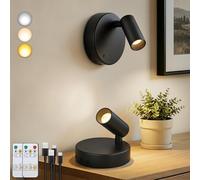 Kambo Spot LED Sans Fil Rechargeable 3000mAh, Spotlight 3 températures de couleur, Applique Murale avec Télécommande pour d’art, chevet, Décoration murale, Salon, Éclairage de tableau, Noir 2 pièce