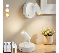 Kambo Spot LED Sans Fil Rechargeable 3000mAh, Spotlight 3 Températures de Couleur, Applique Murale avec Télécommande pour Art, Chevet, Décoration Murale, Salon, Éclairage de Tableau, Blanc, 2 Pièces
