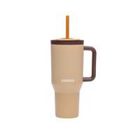 Kambukka Rio 950ml Gobelet Isotherme avec Paille Télescopique - Acier Inoxydable, Boissons Froides +24 h, Sans BPA, Poignée de Transport, Compatible Lave-Vaisselle - Rêve Amande