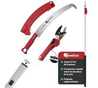 Kamikaze Kit d’Élagage en Hauteur 2 en1 de 3m - Coupe-Branche Télescopique avec Sécateur Télescopique + Scie Télescopique, Tête Rotative, Attache Rapide, Compatible avec Outils Wolf (3 x 1m)
