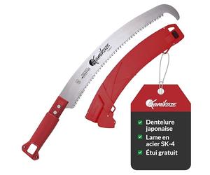 KAMIKAZE Scie multi-tool MT-330 Lame incurvée de 33 cm Coupe japonaise Manche en polyamide rouge Idéal pour l'élagage des branches et l'aménagement paysager