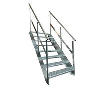 Kaminbau Mierzwa Escalier de jardin en acier de qualité supérieure avec garde-corps des deux côtés galvanisé 8 marches (largeur 600 mm) (hauteur 152 cm) résistant aux intempéries