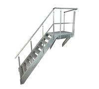 Kaminbau Mierzwa Escalier en acier de qualité supérieure - 10 marches - Hauteur : 190 cm - Avec plateforme de 100 x 100 cm - Avec balustrade galvanisée - Orientation - Escalier gauche/extérieur
