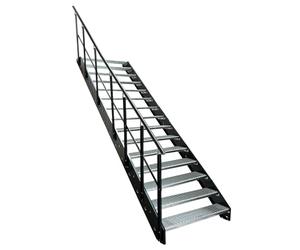 Kaminbau Mierzwa Escalier en acier de qualité supérieure avec balustrade gauche/joues et balustrade anthracite RAL 7016/15 marches galvanisées (largeur 800 mm) (hauteur 285 cm) résistant aux