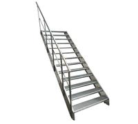 Kaminbau Mierzwa Escalier en acier de qualité supérieure avec garde-corps gauche entièrement galvanisé / 13 marches (largeur 600 mm) (hauteur 247 cm), résistant aux intempéries, pour le jardin