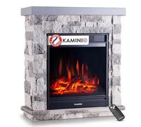 KAMINIO® Cheminée électrique à Poser avec Chauffage [Grise, Juan] | Cheminée décorative chauffante avec effet de flamme, LED feu à 5 niveaux de luminosité, manteau et télécommande