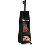 KAMINIO Cheminée électrique de jardin KAI XL avec tuyau de poêle - Brasero électrique d'extérieur avec chauffage, effet de flamme 3D, lumière d' ambiance LED, casier à bois, télécommande - X-Large, No