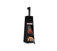 Cheminée de jardin électrique KAMINIO KAI XL avec tuyau de poêle - Poêle de terrasse électrique avec chauffage, effet de flammes en 3D, compartiment à bois, éclairage d'ambiance LED, télécommande