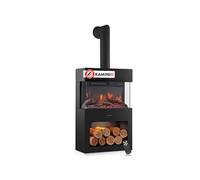 KAMINIO Cheminée électrique HENRI avec tuyau de poêle - Poêle électrique avec chauffage, effet de flamme 3D, compartiment à bois, télécommande - Noir