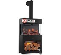 KAMINIO Cheminée électrique HENRI avec tuyau de poêle - Poêle électrique avec chauffage, effet de flamme 3D, compartiment à bois, télécommande - Noir Noir G