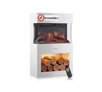 KAMINIO Cheminée électrique HENRI - Poêle électrique avec chauffage, effet de flamme 3D, compartiment à bois, télécommande - Blanc