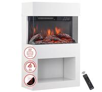 KAMINIO Cheminée électrique HENRI - Poêle électrique avec chauffage, effet de flamme 3D, compartiment à bois, télécommande - Blanc
