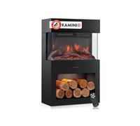 Kaminio Cheminée électrique HENRI – Flamme 3D, chauffage, compartiment bois, télécommande – Noir