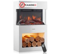KAMINIO® Henri Cheminée électrique avec Chauffage Blanche [poêle décoratif] | Cheminée décorative sur pied avec effet de flamme, feu 3D, compartiment éclairé par LED, thermostat, minuterie, télécommande