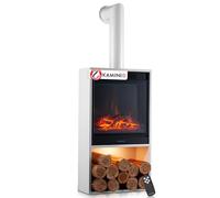 KAMINIO Cheminée électrique Hugo avec Tuyau de poêle - Poêle électrique avec Chauffage, Effet de Flamme 3D, lumière d'ambiance LED, Casier à Bois, télécommande (Blanc)