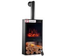 KAMINIO Cheminée électrique Hugo avec Tuyau de poêle - Poêle électrique avec Chauffage, Effet de Flamme 3D, lumière d'ambiance LED, Casier à Bois, télécommande (Noir)