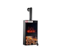 KAMINIO Cheminée électrique Hugo avec Tuyau de poêle - Poêle électrique avec Chauffage, Effet de Flamme 3D, lumière d'ambiance LED, Casier à Bois, télécommande (Noir)