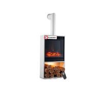 KAMINIO Cheminée électrique HUGO avec tuyau de poêle - Poêle électrique avec chauffage, effet de flamme 3D, lumière d'ambiance LED, casier à bois,
