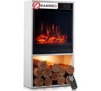 KAMINIO Cheminée électrique Hugo - Poêle électrique avec Chauffage, Effet de Flamme 3D, lumière d'ambiance LED, Casier à Bois, télécommande (Blanc)