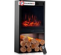 KAMINIO Cheminée électrique HUGO - Poêle électrique avec chauffage, effet de flamme 3D, lumière d'ambiance LED, Casier à bois, télécommande - Noir