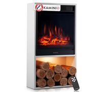 KAMINIO Cheminée électrique Hugo - Poêle électrique avec Chauffage, Effet de Flamme 3D, lumière d'ambiance LED, Casier à Bois, télécommande (Blanc)