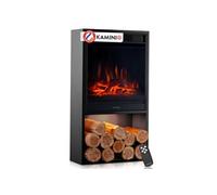 KAMINIO Cheminée électrique HUGO - Poêle électrique avec chauffage, effet de flamme 3D, lumière d'ambiance LED, Casier à bois, télécommande - Noir