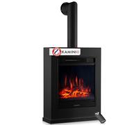 KAMINIO Cheminée électrique Kalle avec Tuyau de poêle - Cheminée sur Pied avec Chauffage, Effet de Flamme 3D, télécommande (Noir)