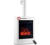KAMINIO Cheminée électrique KALLE avec tuyau de poêle - Cheminée sur pied avec chauffage, effet de flamme 3D, télécommande - Blanc