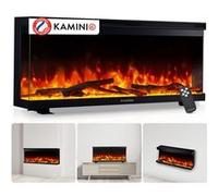 KAMINIO Cheminée électrique LEA - Cheminée 3-en-1 avec vue panoramique, chauffage, effet de flamme, 12 couleurs de flammes, télécommande - 36 pouces G
