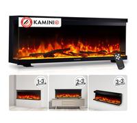 KAMINIO Cheminée Electrique Lea - Cheminée Électrique 3-en-1 avec Vue panoramique, Chauffage, Effet de Flamme, 12 Couleurs de Flammes, télécommande (50 Pouces)