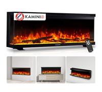 KAMINIO Cheminée Electrique Lea - Cheminée Électrique 3-en-1 avec Vue panoramique, Chauffage, Effet de Flamme, 12 Couleurs de Flammes, télécommande (50 Pouces)