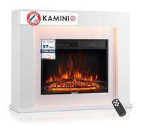 KAMINIO Cheminée Electrique Matti - Cheminée Électrique sur Pied avec Chauffage, Effet de Flamme 3D, lumière d'ambiance LED, télécommande - 38 Pouces (Blanc)