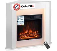 KAMINIO Cheminée électrique MATTI - Cheminée sur pied avec chauffage, effet de flamme 3D, lumière d'ambiance LED, télécommande - Angle, Blanc