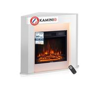 KAMINIO Cheminée électrique MATTI - Cheminée sur pied avec chauffage, effet de flamme 3D, lumière d'ambiance LED, télécommande - Angle, Blanc