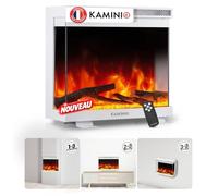 KAMINIO® Lea Pro 24 Cheminée électrique chauffante à Effet Flamme | Cheminée décorative 3 en 1 encastrable, murale ou à poser avec vue panoramique, LED feu 12 couleurs, télécommande, blanc