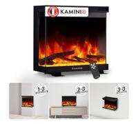 KAMINIO® Lea Pro 24 Cheminée électrique chauffante à Effet Flamme | Cheminée décorative 3 en 1 encastrable, murale ou à poser avec vue panoramique, LED feu 12 couleurs, télécommande, noir