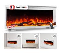 KAMINIO® Lea Pro 42 Cheminée électrique chauffante à Effet Flamme | Cheminée décorative 3 en 1 encastrable, murale ou à poser avec vue panoramique, LED feu 12 couleurs, télécommande, blanc