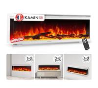 KAMINIO® Lea Pro 50 Cheminée électrique chauffante à Effet Flamme | Cheminée décorative 3 en 1 encastrable, murale ou à poser avec vue panoramique, LED feu 12 couleurs, télécommande, blanc