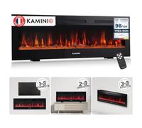 KAMINIO® Marlon Pro 60 Cheminée électrique chauffante à Effet Flamme | Cheminée décorative 3 en 1 encastrable, murale ou à poser, LED feu 12 couleurs, thermostat, minuterie, télécommande, noir