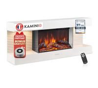 KAMINIO® Liz 110 Cheminée électrique Murale avec Chauffage [Blanche] | Cheminée décorative chauffante avec effet de flamme, feu 3D à 5 niveaux, 2 niches LED, thermostat, minuterie & télécommande