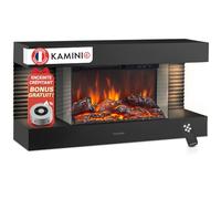 KAMINIO® Liz 82 Cheminée électrique Murale avec Chauffage [Noire] | Cheminée décorative chauffante avec effet de flamme, feu 3D à 5 niveaux, 2 niches LED, thermostat, minuterie & télécommande